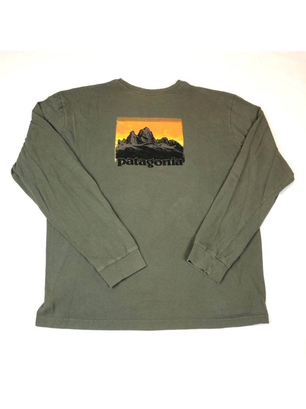 Patagonia Mens Skyline Green Organic Cotton Long Sleeve T-Shirt Large USA Made